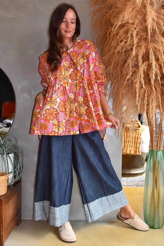 Annie 1972 Point Collar Smock Blouse Sergeant Pepper Pink